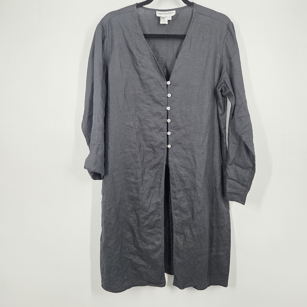 90s VTG Black Linen Long Sleeve Shift Dress 10 Layered Cardigan Lagenlook Artsy